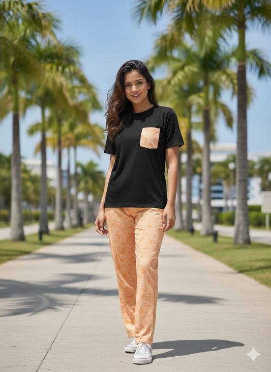 Tropical Palm Pocket Tee & Wide-Leg Pants Lounge Set