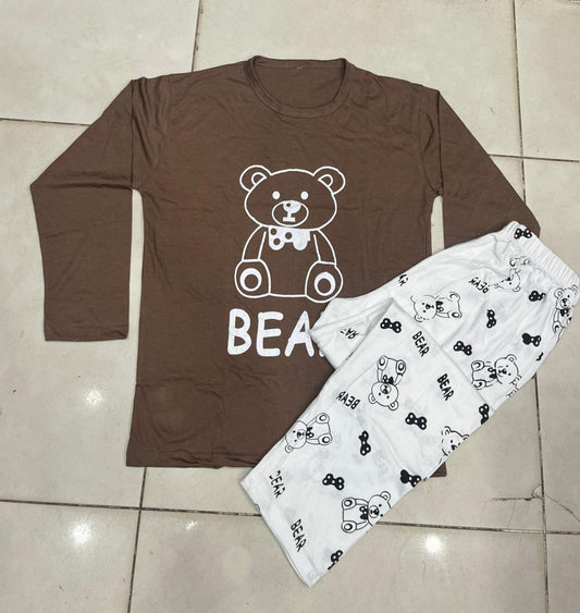 Cozy Teddy Bear Chocolate Brown Women's 2-Piece Nightwear Set