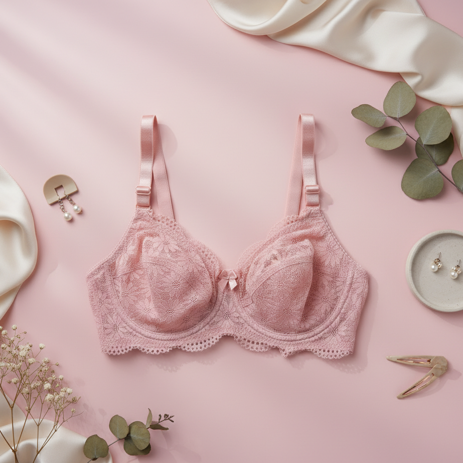 Detailed floral lace net bra from the Blush & Lace women padded bra sale collection.