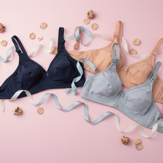 Multi-color set of cotton padded bras for women in Pakistan including navy, grey, and maroon.