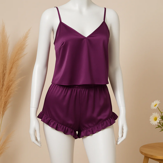 2 pcs silk Cami Sets Charming Style Short Non Padded Inner and Short Nighty