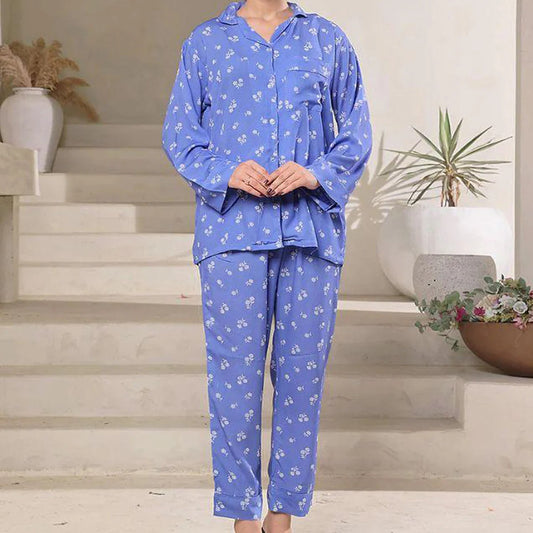 Summer Cooling Linen 2-Piece Pajama Set With Scrunchie