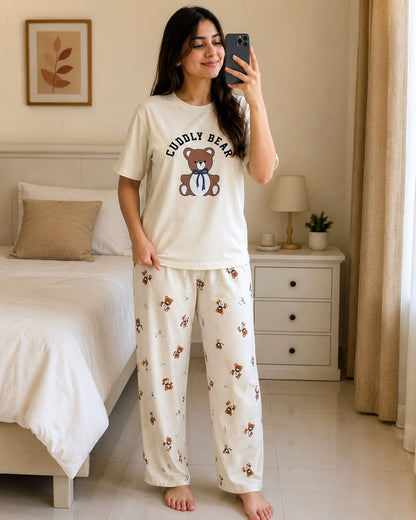 "Cuddly Bear" Print Women’s Pajama Lounge Set