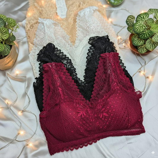 Floral Lace Bralette Padded Wireless Bra
