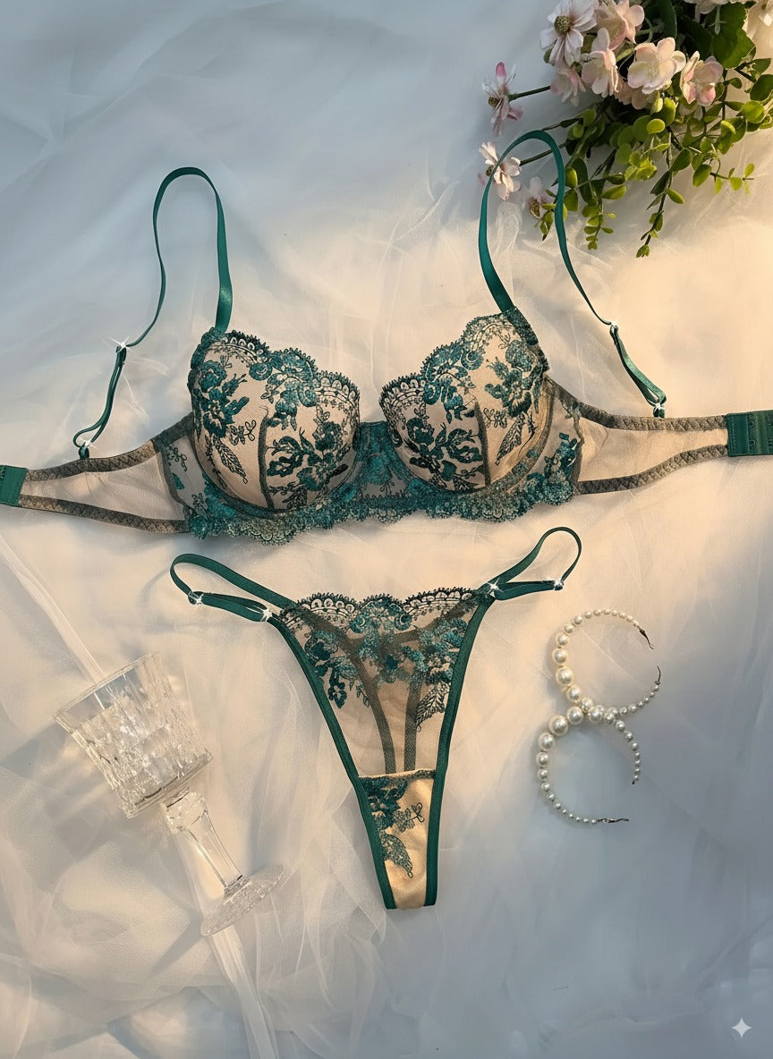 Floral Embroidery Lingerie Set