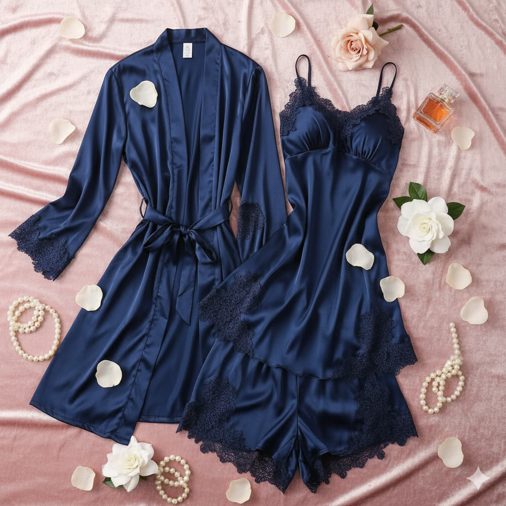 5 pcs Non Padded Pure Silk Pajama Set Cami Top Nightgown