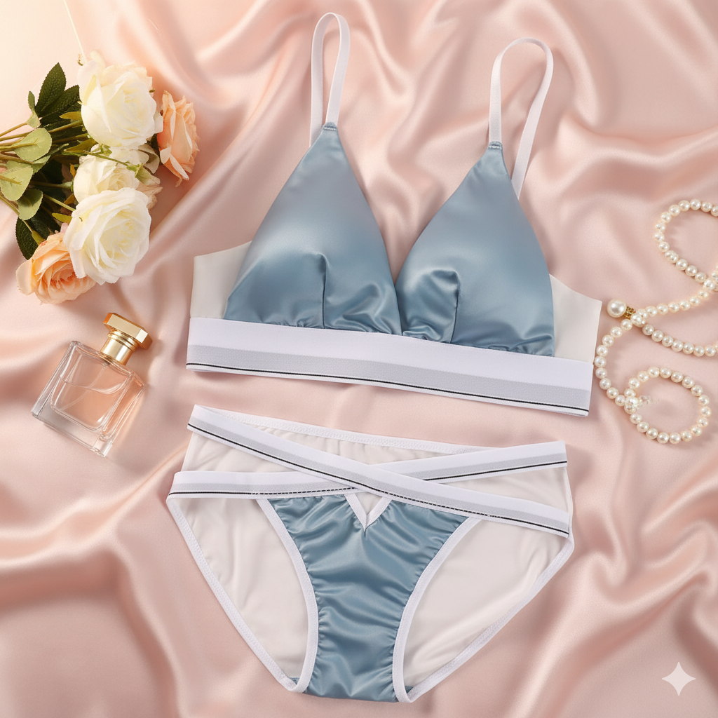 High Quality Silk Bra & Panty Set – Elegant Bralette Design | Random Colors