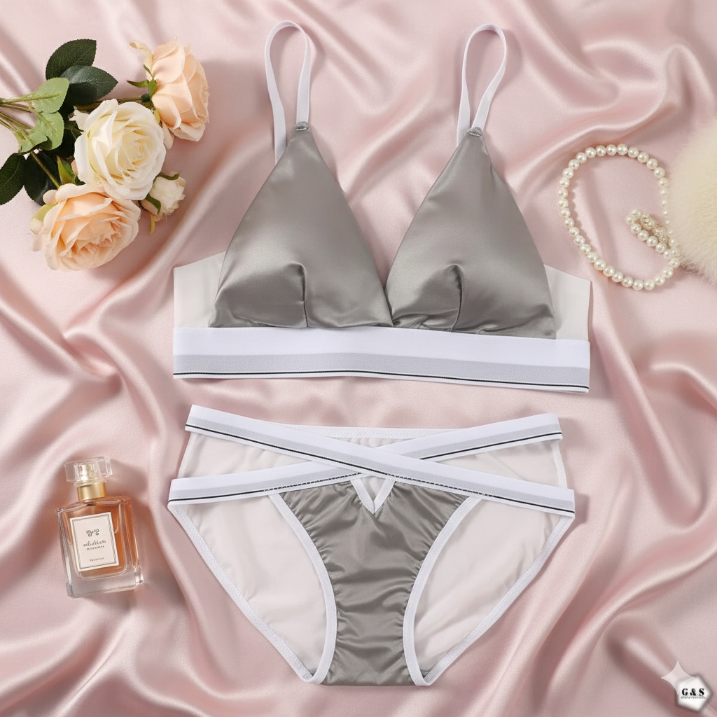 High Quality Silk Bra & Panty Set – Elegant Bralette Design | Random Colors