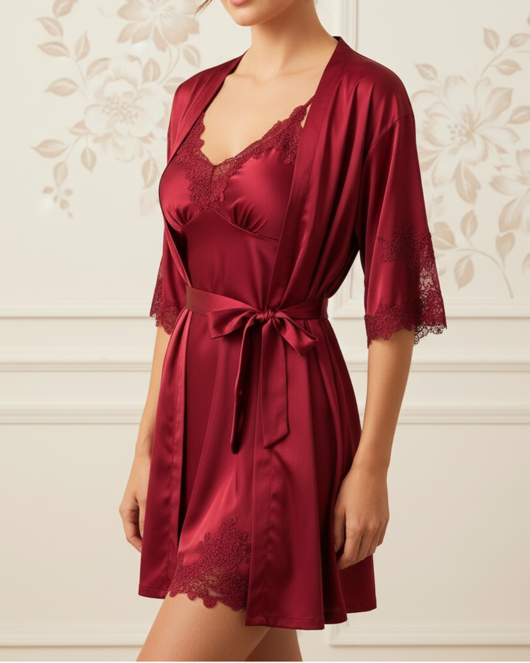 5 pcs Non Padded Pure Silk Pajama Set Cami Top Nightgown