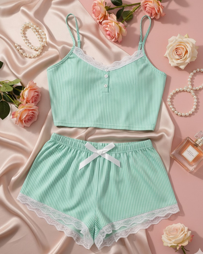 Women’s Lace Camisole & Shorts Sleepwear Set – Summer Nightwear | Elegant, Breathable Loungewear