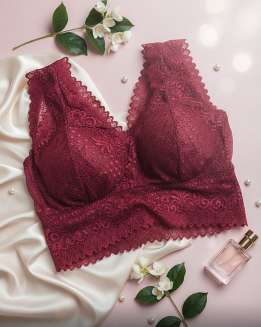 Net Padded Floral Lace Bralette For Women