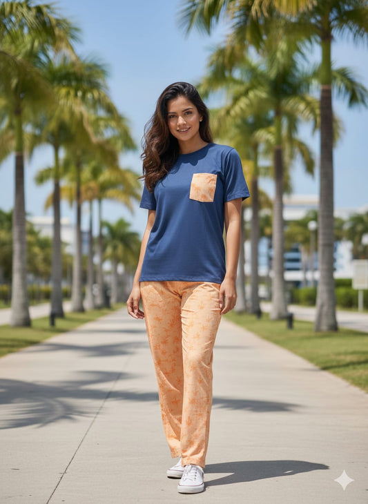 Tropical Palm Pocket Tee & Wide-Leg Pants Lounge Set
