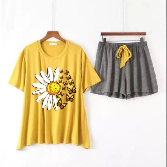 Daisy & Butterfly Short-Sleeve Top & Lounge Shorts Set