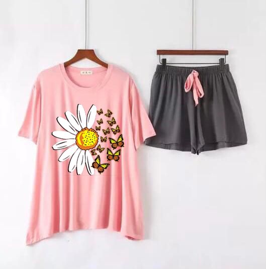 Daisy & Butterfly Short-Sleeve Top & Lounge Shorts Set