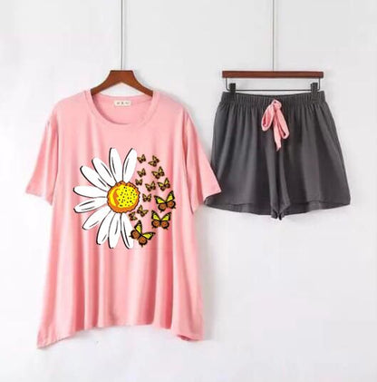 Daisy & Butterfly Short-Sleeve Top & Lounge Shorts Set