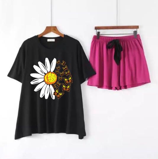 Daisy & Butterfly Short-Sleeve Top & Lounge Shorts Set