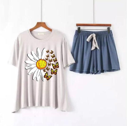 Daisy & Butterfly Short-Sleeve Top & Lounge Shorts Set