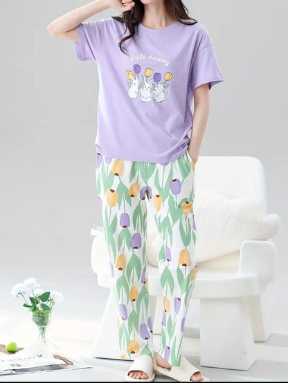 Hop Into Cozy Comfort with the Cute Bunny & Tulip Pajama Set!