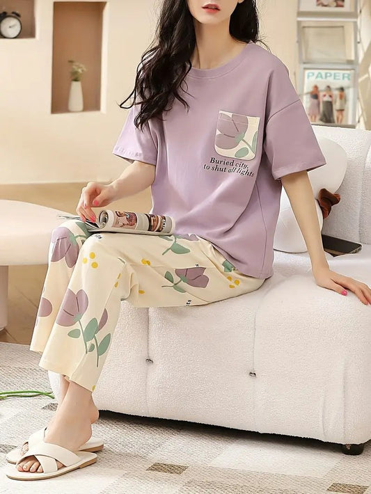 Pastel Floral & Teddy Bear Printed Women's 2-Piece Nightwear Collection