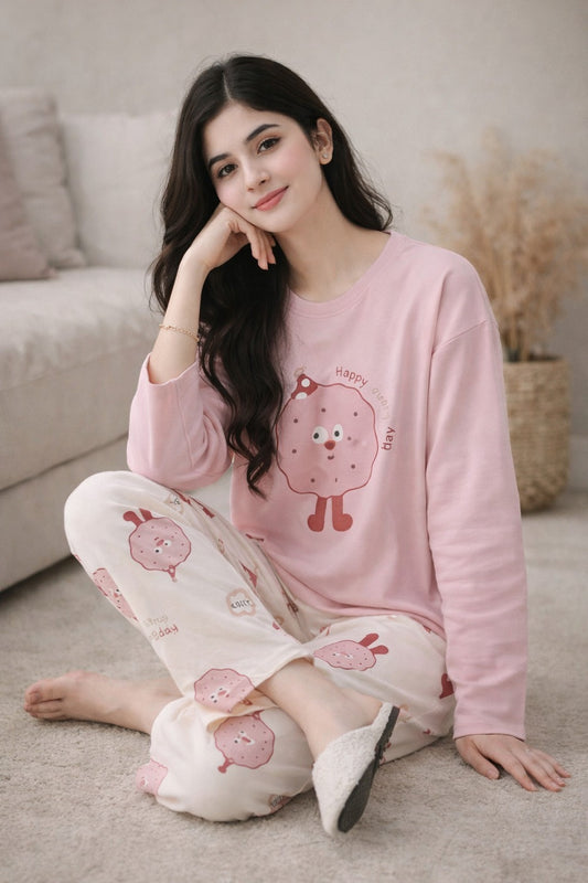 Cute Pink "Happy Every Day" Cookie Monster Women's Nightwear Set