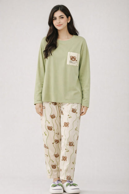 Pastel Floral & Teddy Bear Printed Women's 2-Piece Nightwear Collection