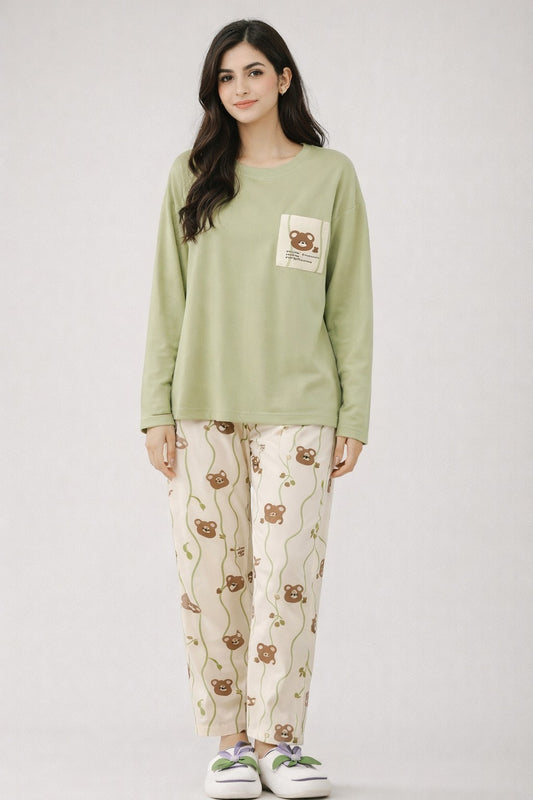 Pastel Floral & Teddy Bear Printed Women's 2-Piece Nightwear Collection
