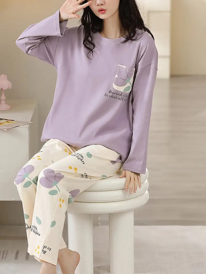 Pastel Floral & Teddy Bear Printed Women's 2-Piece Nightwear Collection