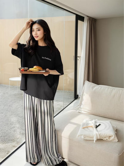 Classic Jet Black "No Problem" Typographic Women's 2-Piece Nightwear Set