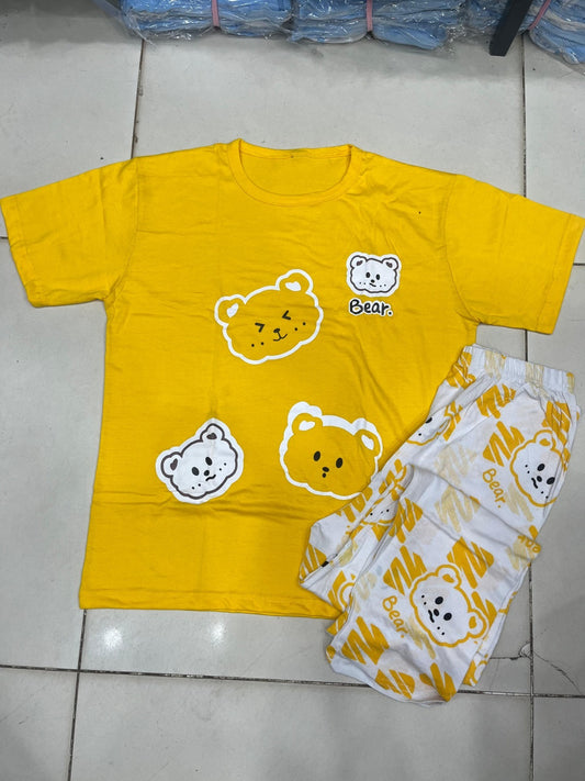 Cute Bear Vibrant Yellow Women's 2-Piece Nightwear Set