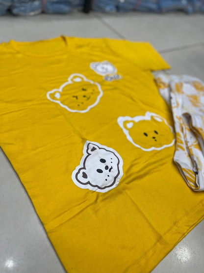 Cute Bear Vibrant Yellow Women's 2-Piece Nightwear Set