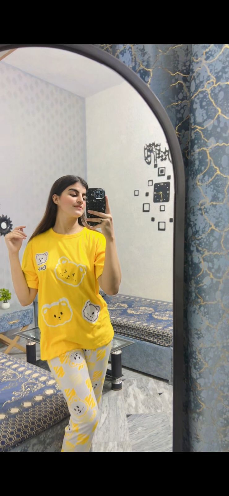 Cute Bear Vibrant Yellow Women's 2-Piece Nightwear Set