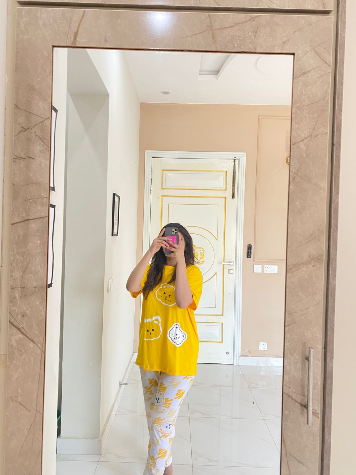 Cute Bear Vibrant Yellow Women's 2-Piece Nightwear Set