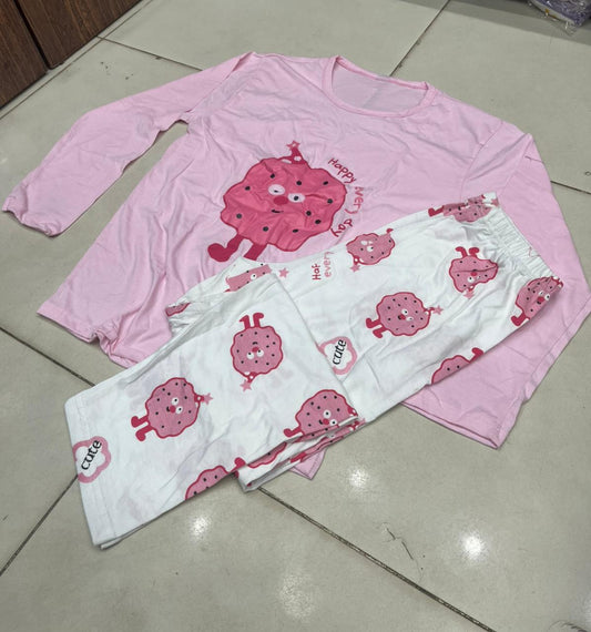 Cute Pink "Happy Every Day" Cookie Monster Women's Nightwear Set