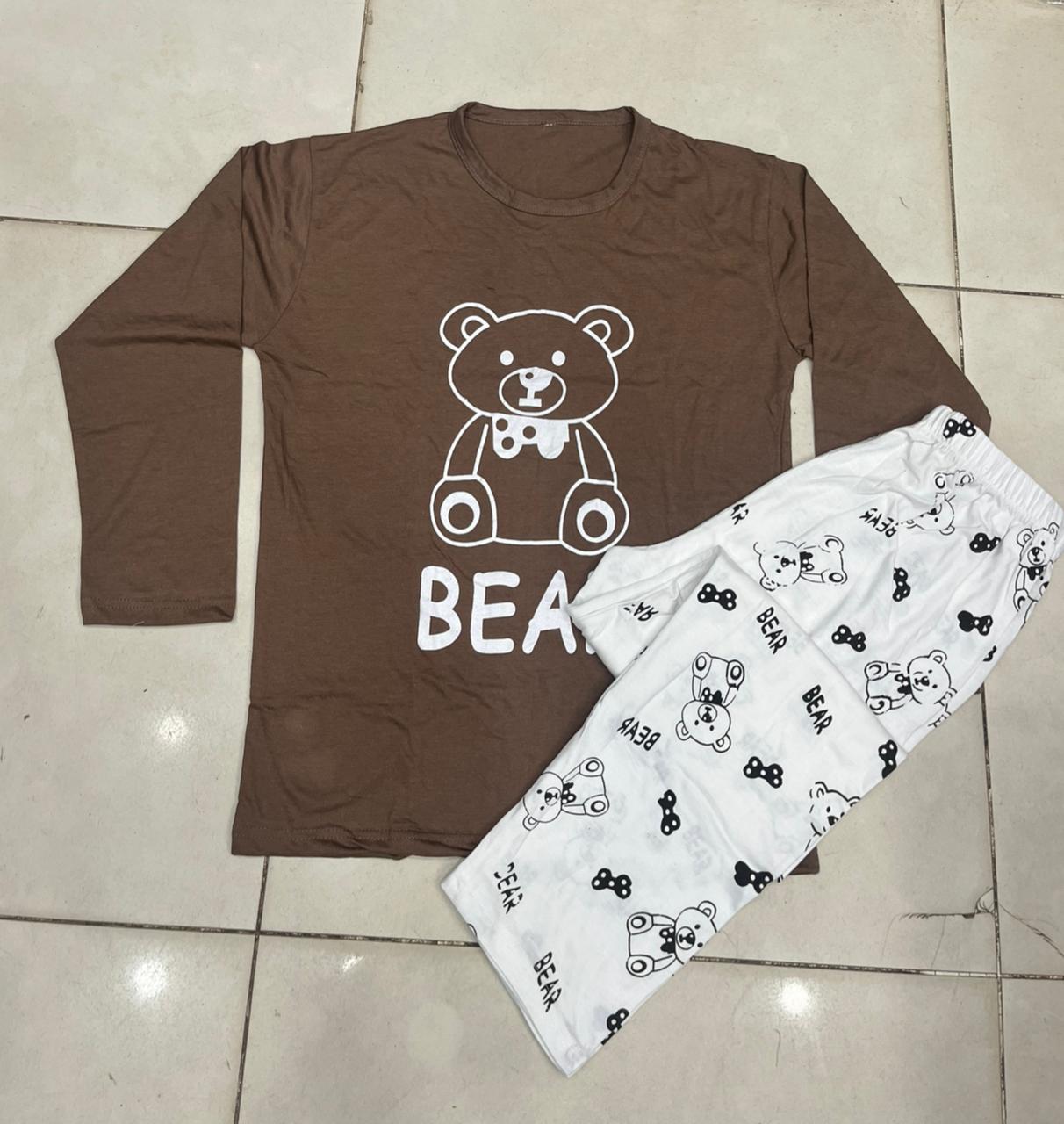 Cozy Teddy Bear Chocolate Brown Women's 2-Piece Nightwear Set