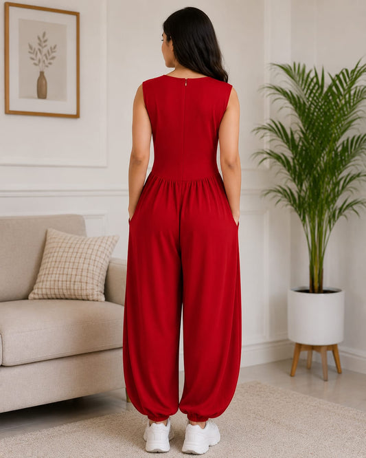 Women’s Sleeveless Harem Jumpsuit with Pockets