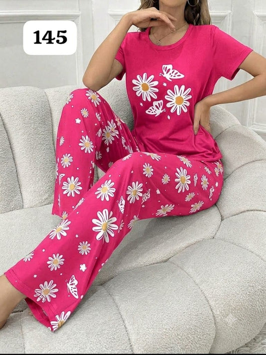 Women's Daisy & Butterfly Printed Nightwear Lounge Set