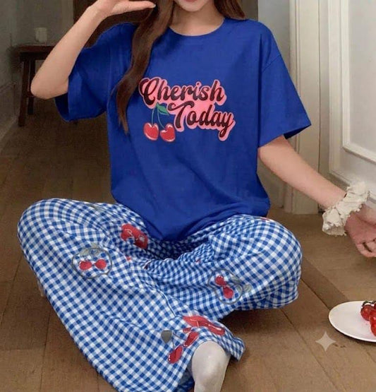 "Cherish Today" Cherry Print & Gingham Pajama Set