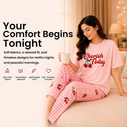 Trending Women's Night Suit Set – Soft Cotton Pajama Set with Top & Trouser | 15 Designs