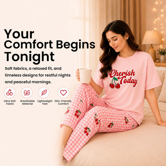 Trending Women's Night Suit Set – Soft Cotton Pajama Set with Top & Trouser | 15 Designs