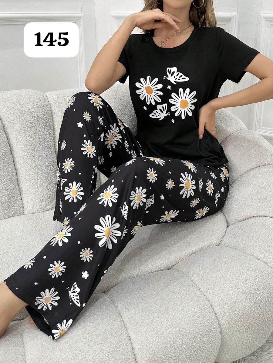 Women's Daisy & Butterfly Printed Nightwear Lounge Set