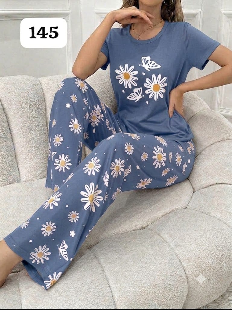 Women's Daisy & Butterfly Printed Nightwear Lounge Set