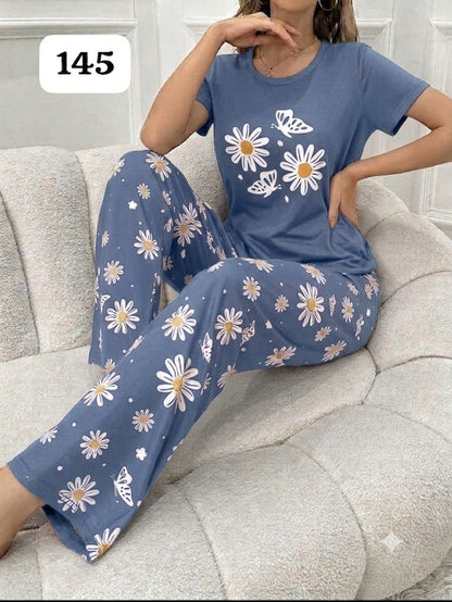 Women's Daisy & Butterfly Printed Nightwear Lounge Set