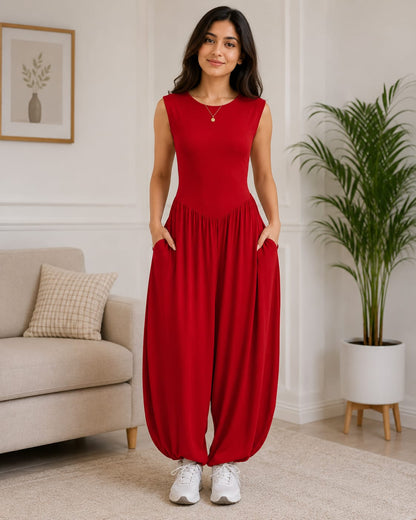 Women’s Sleeveless Harem Jumpsuit with Pockets