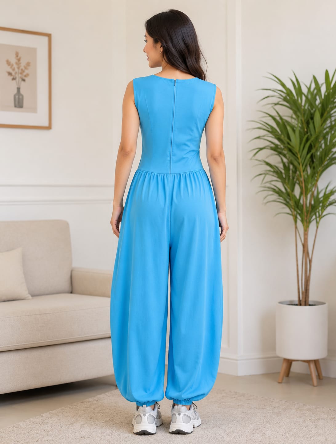 Women’s Sleeveless Harem Jumpsuit with Pockets