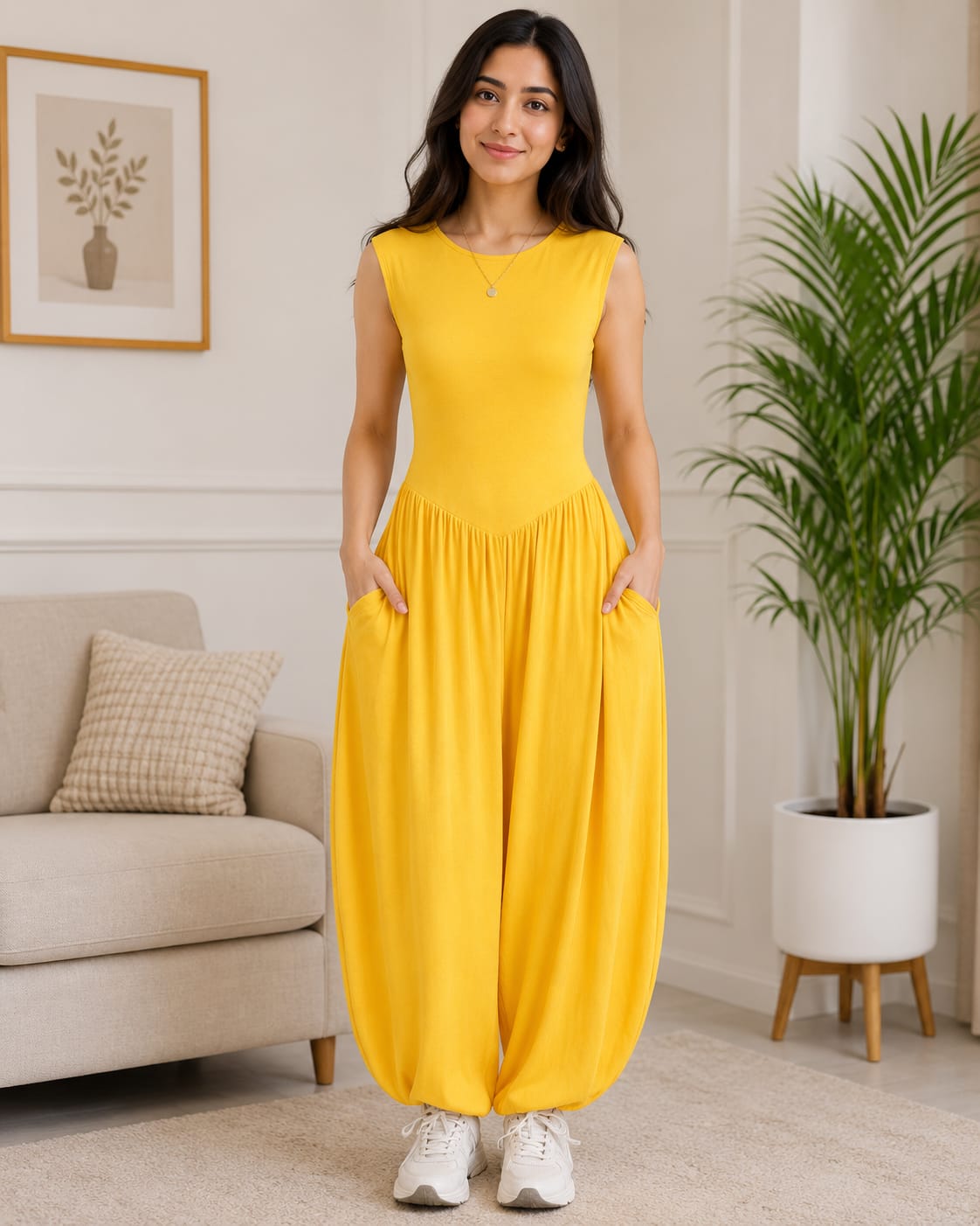 Women’s Sleeveless Harem Jumpsuit with Pockets