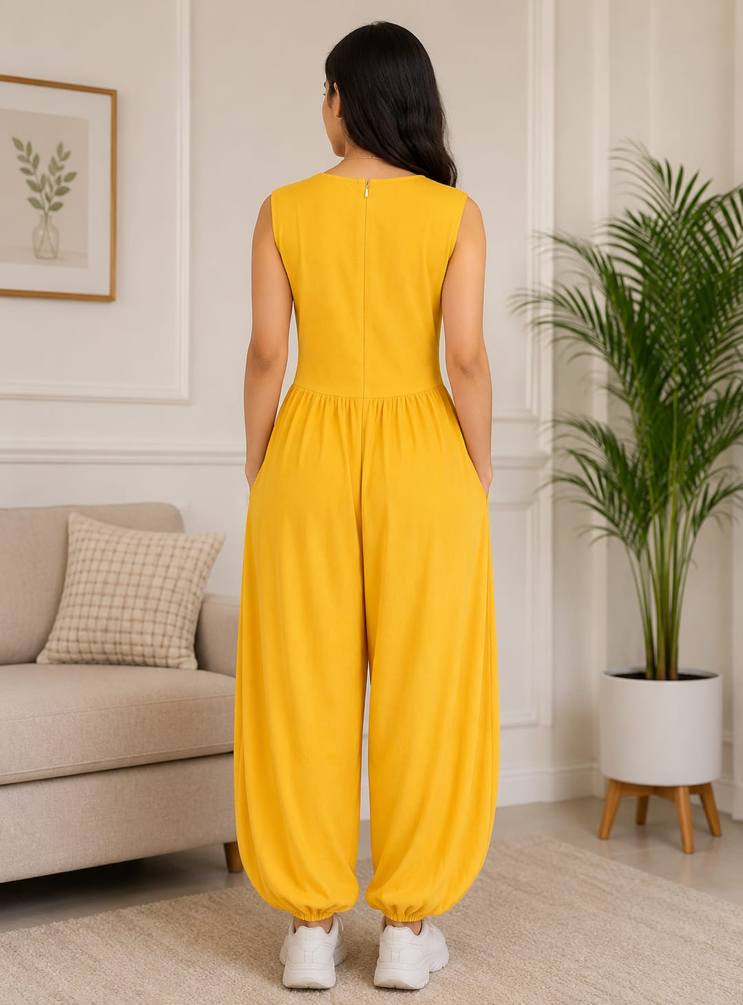 Women’s Sleeveless Harem Jumpsuit with Pockets