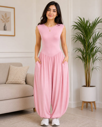 Women’s Sleeveless Harem Jumpsuit with Pockets