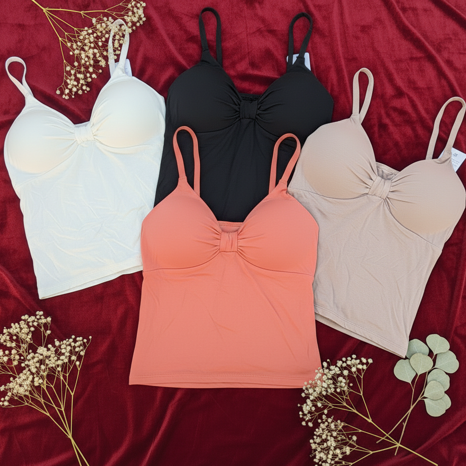 Close-up of breathable cotton camisoles for ladies available online in Pakistan.