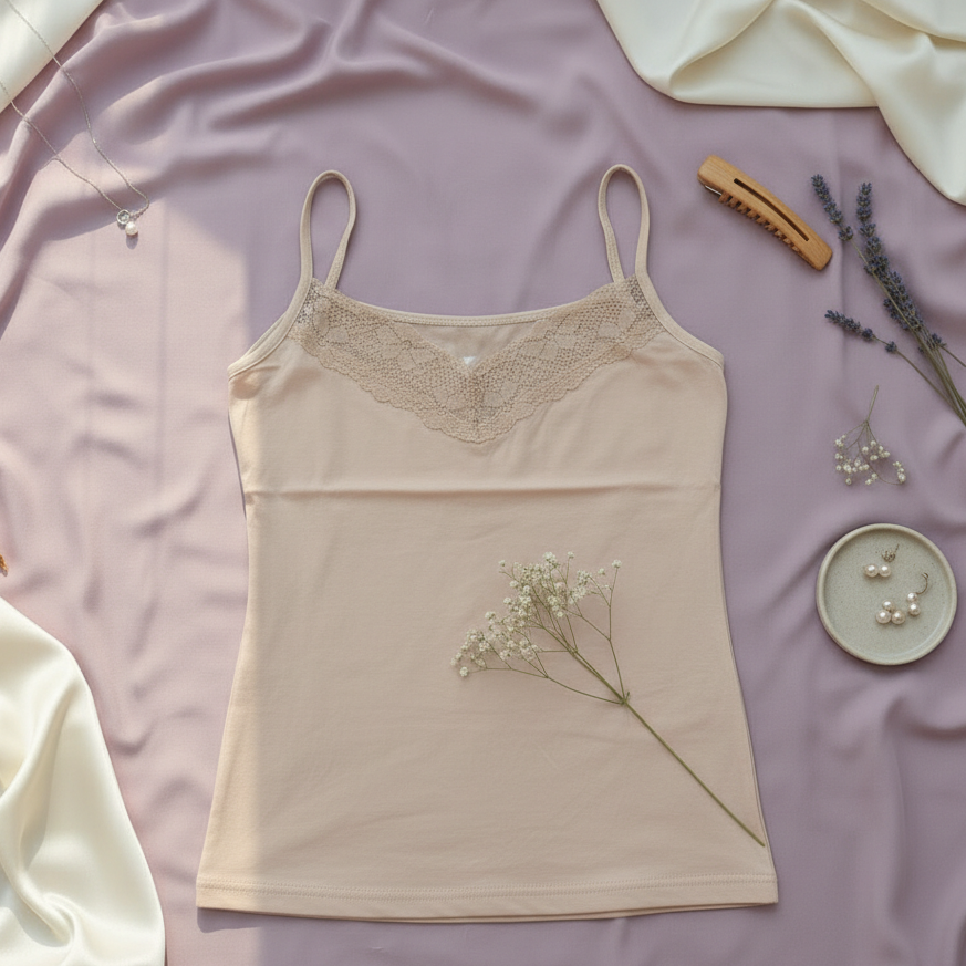 Elegant lace-neckline camisoles for ladies by Blush & Lace.