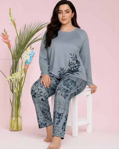 Women's Floral Print Loungewear Set – Elegant Long Sleeve Top & Matching Wide-Leg Pajamas